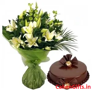 Bouquet of Lilies, Cake & Chocolate