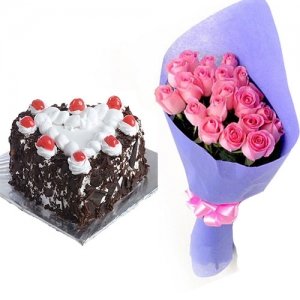 Black Forest Cake & 10 Pink Rose