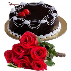 Cherry On Chocolate Cake 6 Roses