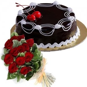 Chocolate Cake 12 Red Roses