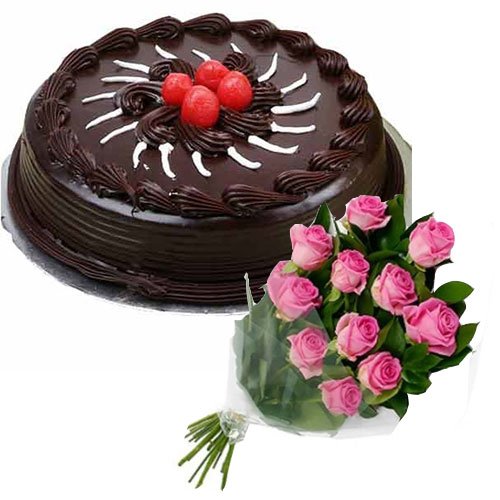 chocolate-cake-with-cherry-12-pink-roses