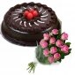 chocolate-cake-with-cherry-12-pink-roses thumb