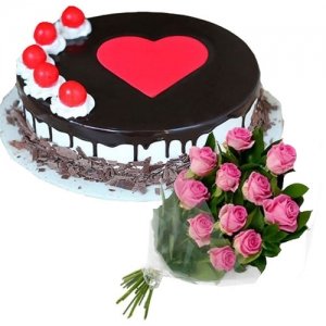 Chocolate Cake 12 Pink Roses