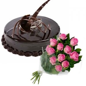 Chocolaty Cake 12 Pink Roses