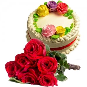 Vanilla Cake 6 Roses