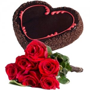 Heart Choco Cake 6 Roses
