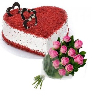 Red Velvet Cake 12 Pink Roses