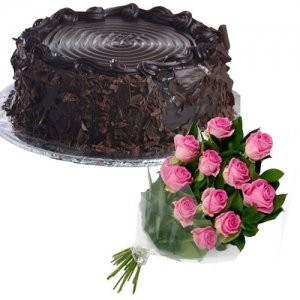 Chocolate Cake 12 Pink Roses