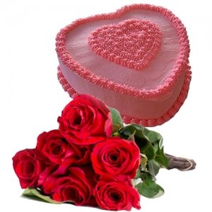 Vanilla Heart Cake 6 Roses